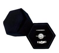 Boîte à bagues hexagonale en velours, 3 emplacements, porteur de mariage