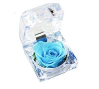 Boîte à bagues pour Anneaux de Fleurs artificielles,boîte à Bague de fiançailles avec Fleur Rose,boîte à Bague de fiançailles pour Mariage,Saint-Valentin,Anniversaire,décoration Bleue