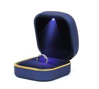 Boîte à bagues pour bijoux, boîte à bagues en velours en forme de cœur avec lumière LED - Boîte à bague de fiançailles pour anniversaire de mariage (bleu)