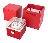 Boîte à bagues rotative avec ours bougie LED, boîte à bijoux automatique pour demande de fiançailles, cadeau de style vintage (3, 3 pouces)