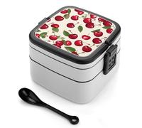 Boîte à bento à motif cerise rouge, contenants de préparation des repas à 2 compartiments, boîte à lunch empilable avec couvercles, contenants de conservation des aliments réutilisables pour les voy