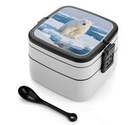 Boîte à bento Arctic Polar Bear 1 000 ml, contenant anti-fuite avec compartiments amovibles et cuillère - Boîte à lunch empilable en polypropylène sans BPA pour le travail, le bureau, les pique-niqu