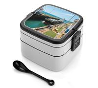 Boîte à bento double couche pour adultes avec cuillère et poignée, motif écluses du canal de Panama. Boîte à bento étanche, monobloc, empilable, idéale pour le travail, les pique-niques et les voyag