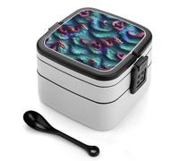 Boîte à bento empilable 3D en forme d'écailles de dragon magique pour adultes - 2 couches - Réutilisables et étanches - 935,5 g - Avec cuillère - Passe au micro-ondes et au lave-vaisselle