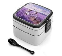 Boîte à bento empilable à 2 couches en forme de vélo de terrain lavande pour adultes, conteneurs à déjeuner réutilisables et étanches pour adultes, boîte à déjeuner de voyage avec cuillère, passe au