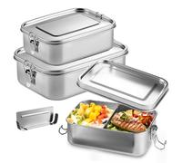 Boîte à Bento en Acier Inoxydable, 3PCS Bento Lunch Box Inoxydable, Boîtes Bento avec Compartiments, Boîte à Lunch en Métal, Boîtes à Bento pour Pique Nique, Travail, Ecole, 850 ml, 1400 ml, 2400 ml