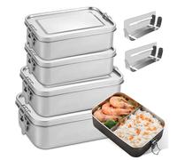 Boîte à Bento en Acier Inoxydable, Lot de 4 550/550/850/1400/2400 ml Boîte à Déjeuner en Acier Inoxydable, Boîtes à Bento Lunch Box Inoxydable avec 2 Compartiment Amovible, Boîte à Lunch pour Bureau