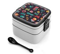 Boîte à bento Game Pattern 1000 ml, contenant anti-fuite avec séparateurs amovibles et cuillère - Boîte à lunch empilable en PP sans BPA pour le travail, le bureau, les pique-niques, les voyages et