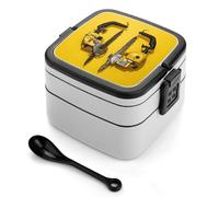 Boîte à bento jaune à deux tronçonneuses empilables à 2 couches pour adultes, conteneurs à déjeuner réutilisables et étanches pour adultes, boîte à déjeuner de voyage de 935,5 g avec cuillère, boîtes