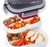 Boîte à Bento micro-ondable - Boîte à déjeuner étanche à 2 couches avec poignée et set d'ustensiles - Idéal pour l'école, le bureau, les voyages, les cadeaux de Noël et de vacances - Pour hommes et fe