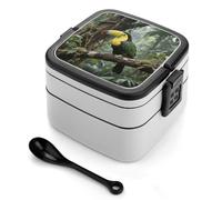 Boîte à bento Parrot Bird 1000 ml, contenant anti-fuite avec séparateurs amovibles et cuillère - Boîte à lunch empilable en PP sans BPA pour le travail, le bureau, les pique-niques, les voyages et l