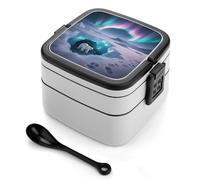 Boîte à bento Polar Bears Northern Light 1 000 ml, contenant anti-fuite avec séparateurs amovibles et cuillère - Boîte à lunch empilable en polypropylène sans BPA pour le travail, le bureau, les piq