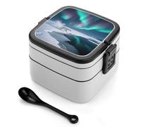 Boîte à bento Polar Bears Northern Lights 1 000 ml, contenant anti-fuite avec séparateurs amovibles et cuillère - Boîte à lunch empilable en polypropylène sans BPA pour le travail, le bureau, les pi