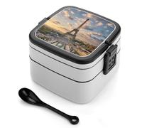 Boîte à bento pour adulte - Boîte à déjeuner avec ustensile - Tour Eiffel - Étanche - Double couche - Pour salle à manger, travail, pique-nique, voyage