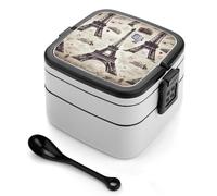 Boîte à bento pour adulte - Boîte à déjeuner avec ustensile - Tour Eiffel - Étanche - Double couche - Pour salle à manger, travail, pique-nique, voyage