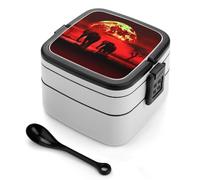 Boîte à bento Red Full Moon Elephants 1000 ml, contenant anti-fuite avec compartiments amovibles et cuillère - Boîte à lunch empilable en PP sans BPA pour le travail, le bureau, les pique-niques, le