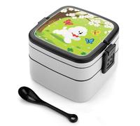 Boîte à bento Spring Dog Butterfly 1000 ml, contenant anti-fuite avec séparateurs amovibles et cuillère - Boîte à lunch empilable en PP sans BPA pour le travail, le bureau, les pique-niques, les voy