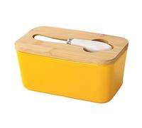 Boîte à beurre artisanale en céramique avec couvercle en bambou et couteau à beurre, boîte rectangulaire hermétique Compatible with beurre et fromage, argile minérale Plateau de desserts(Geel)