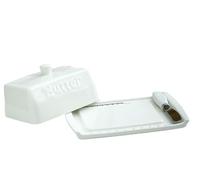 Boite A Beurre Beurrier en céramique avec couvercle, plateaux à fromage, coffret à beurre avec couteau, assiette de rangement for pain et fromage, accessoires de cuisine(White)