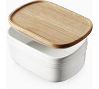 Boîte à beurre céramique DOWAN 16,5 cm avec couvercle - Rangement pour 3 barres de beurre, joint en silicone, pour le plan de travail, blanc