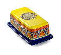 Boîte à beurre en céramique peinte à la main avec couvercle, plat rectangulaire sous glaçure de style américain, boîte à beurre artisanale unique, dôme à fromage Plateau de desserts(Rot)