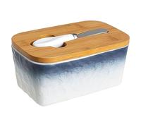 Boîte à beurre en porcelaine avec couvercle en bambou, beurrier rectangulaire aux couleurs dégradées, boîte à fromage, cloche à dessert lavable au lave-vaisselle(Wit)