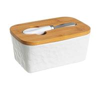 Boîte à beurre en porcelaine avec couvercle en bambou, beurrier rectangulaire aux couleurs dégradées, boîte à fromage, cloche à dessert lavable au lave-vaisselle Plateau de desserts(Groen)