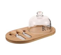 Boîte à Beurre en Verre avec Couvercle en Bambou, 2 Couteaux