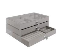 Boîte à bijoux 3 tiroirs grise 23,5 x 15 x 10,5 cm - rangement pour bagues, colliers, bracelets et boucles d'oreilles, organiseur