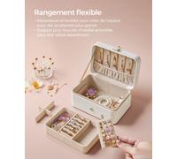 Boîte à bijoux à 2 niveaux Portable 11 x 16 x 8 cm Blanc Nuage