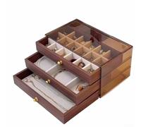 Boîte à bijoux avec cadre en bois avec dessus en acrylique et trois zones de rangement dédiées pour bagues, boucles d'oreilles, colliers et bracelets (trois couches 3 en 1)