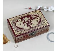 Boîte à bijoux avec incrustation de nacre - Boîte de collection en bois fabriquée à la main pour le rangement de bijoux - Laque vintage avec filigrane de cuivre