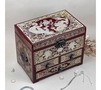 Boîte à bijoux avec incrustation de nacre - Boîte de collection en bois fabriquée à la main pour le rangement de bijoux - Laque vintage avec filigrane de cuivre