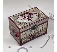 Boîte à bijoux avec incrustation de nacre - Boîte de collection en bois fabriquée à la main pour le rangement de bijoux - Laque vintage avec filigrane de cuivre