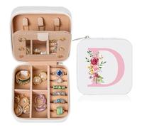 Boîte à Bijoux avec Initiales Nom, Boite a Bijoux Femme, PU Boite Rangement Bijoux, Petite Boîte de Rangement de Bijoux de Voyage Avec Miroir pour Cadeau fille, Cadeau mère, Cadeau anniversaire(D)