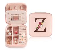 Boîte à Bijoux avec Initiales Nom, Boite a Bijoux Femme, PU Boite Rangement Bijoux, Petite Boîte de Rangement de Bijoux de Voyage Avec Miroir pour Cadeau fille, Cadeau mère, Cadeau anniversaire(Z)