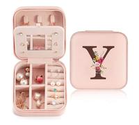 Boîte à Bijoux avec Initiales Nom, Boite a Bijoux Femme, PU Boite Rangement Bijoux, Petite Boîte de Rangement de Bijoux de Voyage Avec Miroir pour Cadeau fille, Cadeau mère, Cadeau anniversaire(Y)