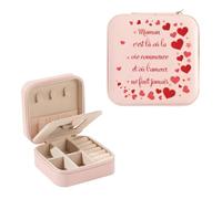 Boîte à Bijoux Cadeau pour Maman Cadeau pour Saint Valentin, Anniversaire, Fête des Mères, Coffret de Rangement Bijoux en Cuir de Voyage Deux Etages avec Miroir, Original Cadeaux Fete des Meres