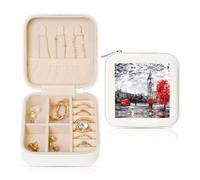 Boîte à bijoux carrée blanche en cuir - Rangement portable avec imprimé rue de Londres rouge pour femme, cadeau idéal pour geburtstag et Saint-Valentin