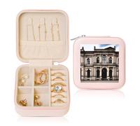 Boîte à bijoux carrée rose en cuir - Rangement portable avec impression d'architecture ancienne pour femme, cadeau idéal pour geburtstag et Saint-Valentin
