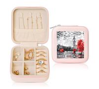 Boîte à bijoux carrée rose en cuir - Rangement portable avec imprimé rue de Londres rouge pour femme, cadeau idéal pour geburtstag et Saint-Valentin