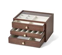 Boîte à Bijoux Classique à 3 UX avec Couvercle en Verre, présentoir à Bijoux, Coffret à Bijoux, Cadeau pour Femmes et Filles