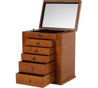 Boîte à bijoux, Coffret à bijoux en bois rétro avec 5 tiroirs coulissants et miroir (6 niveaux)