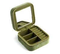 Boite A Bijoux Coffret à bijoux en velours personnalisé Cadeau de vacances Lait Café Classique Double Couleur Voyage Bague Collier Étui de rangement(Green)