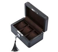 Boîte à bijoux Coffret de rangement for 3 montres et bijoux, plateau for bracelets en fibre de carbone avec 3 coussins de rangement amovibles et serrure métallique verrouillable(Brown)