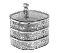 Boîte à bijoux compacte rotative à 3 couches en acrylique transparent pour bagues, boucles d'oreilles, colliers et bracelets, pour un usage quotidien et la portabilité (gris)