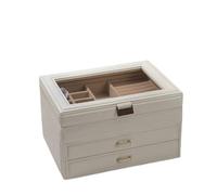 Boîte à bijoux de luxe européenne exquise avec miroir, organisateur de bijoux for la Saint-Valentin for femmes et filles, boîte à bijoux sans rebord avec plateau en verre à 3 couches et 2 tiroirs, cad