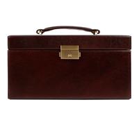 Boîte à Bijoux de Résistance au Temps - Organisateur de Bijoux en Cuir Véritable - Boîte de Rangement D'accessoires Marron Avec Serrure à Clé pour Femme