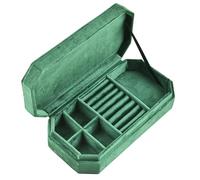 Boîte à bijoux de voyage en velours, organiseur vintage portable avec séparateur amovible for bracelets, bagues et colliers, étui compact Emballage cadeau(Dark Green)