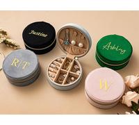 Boîte à bijoux de voyage ronde personnalisée en velours peluche, mini boîte à bijoux de voyage, cadeau pour fille et femme